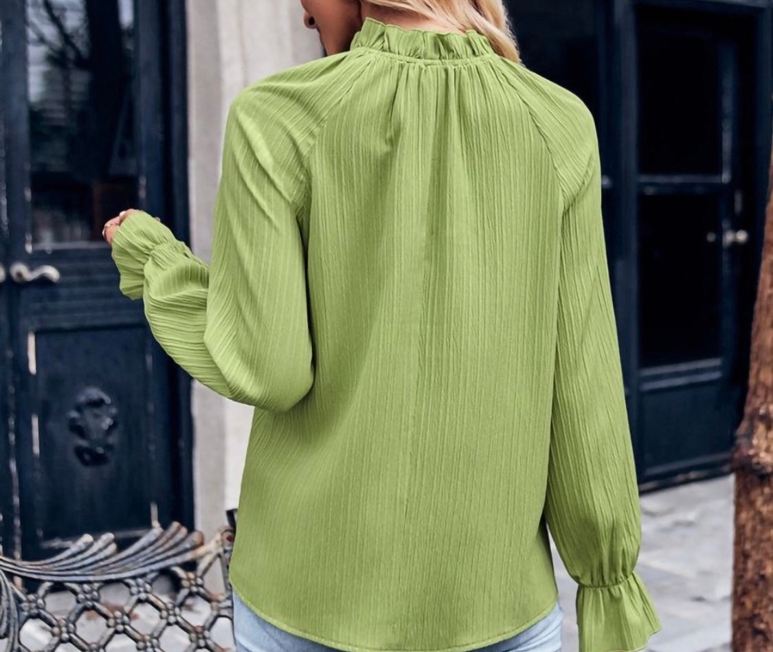 Mock Neck Flounce Sleeve Blouse