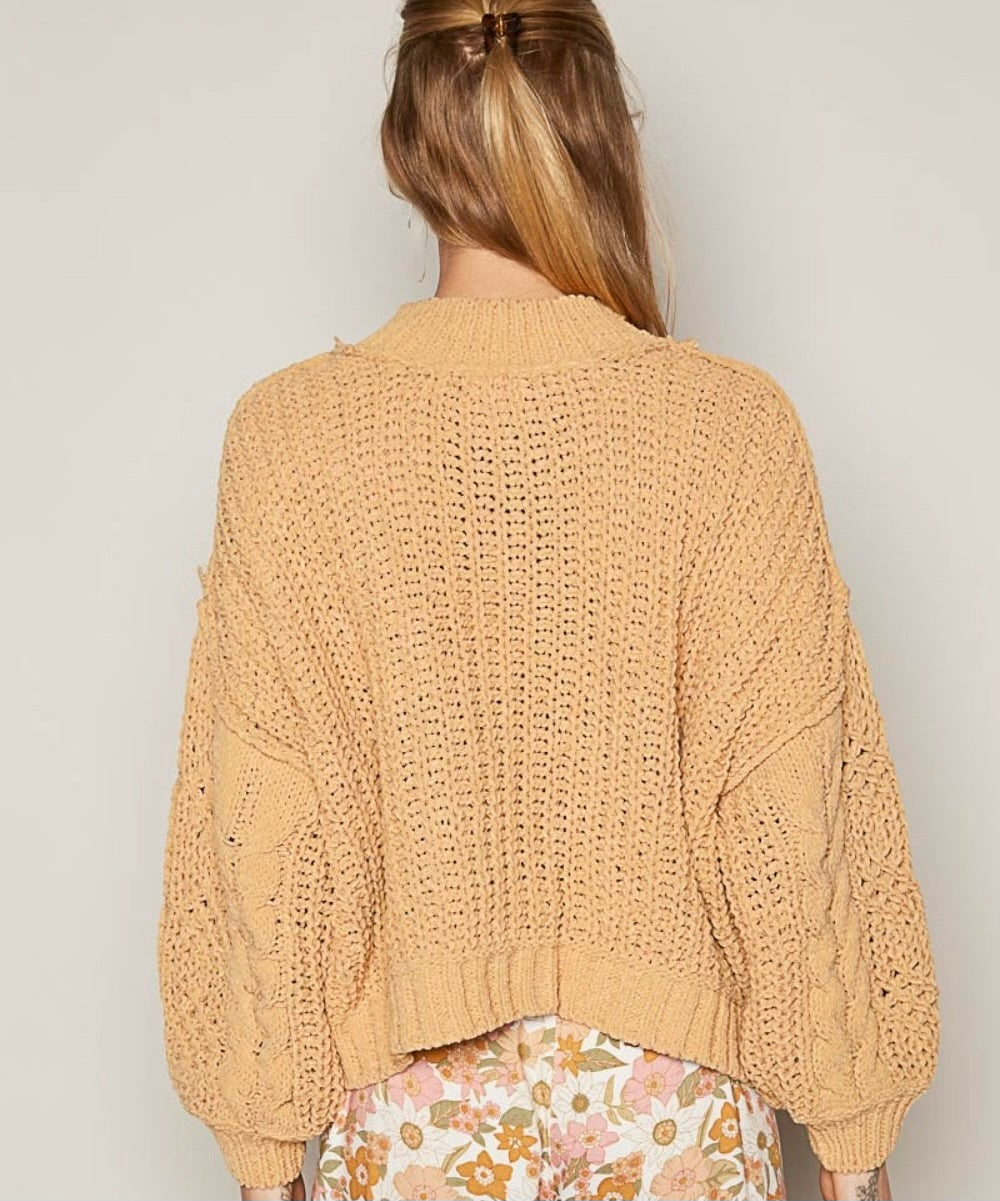 POL Mock Neck Cable Knit Sweater