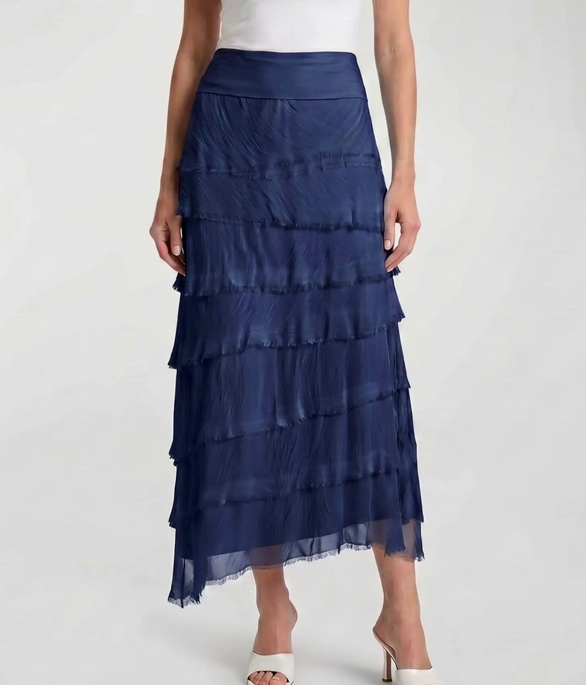 Silk Ruffle Skirt (Navy)