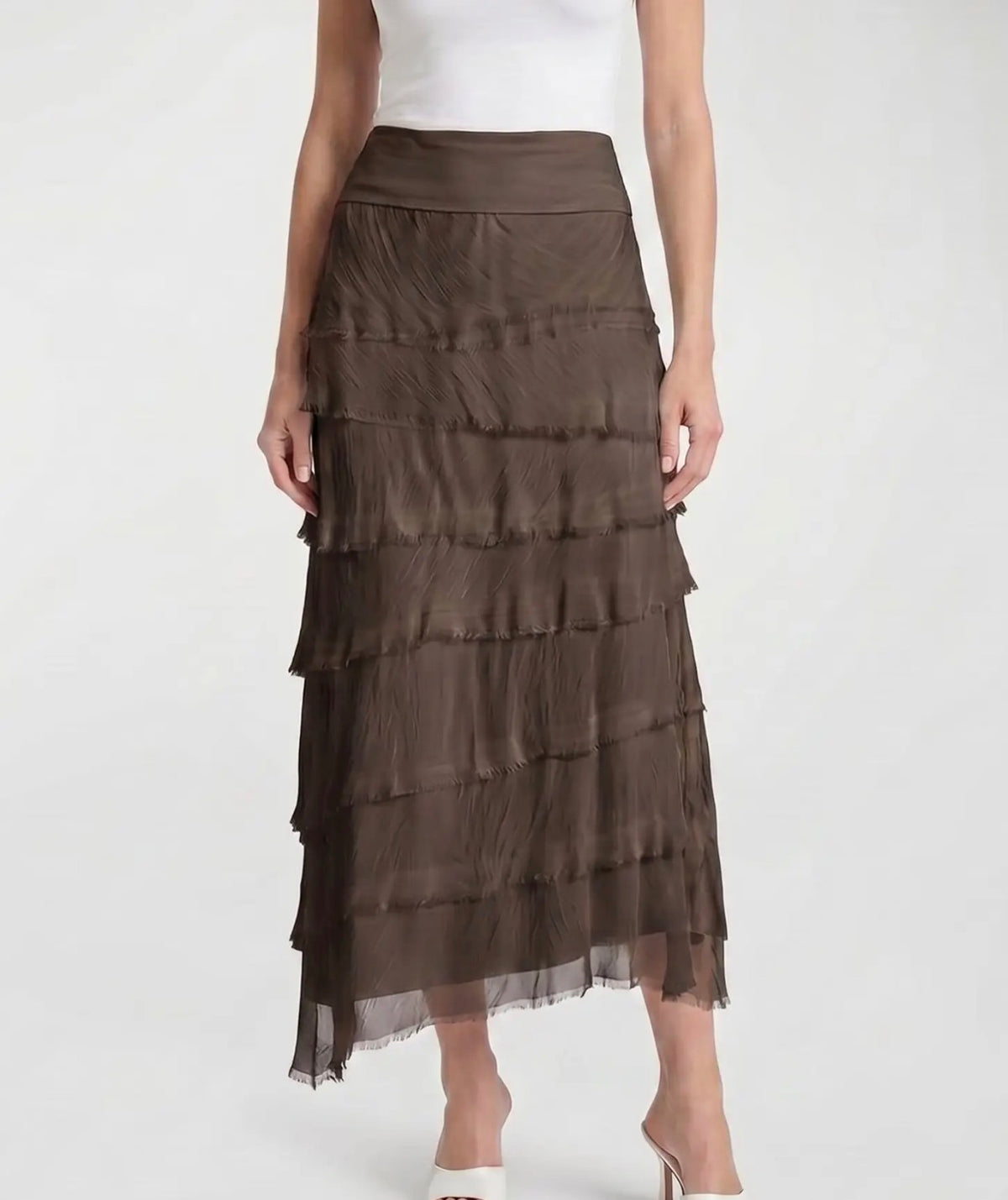Italian Silk Ruffle Skirt (Espresso)