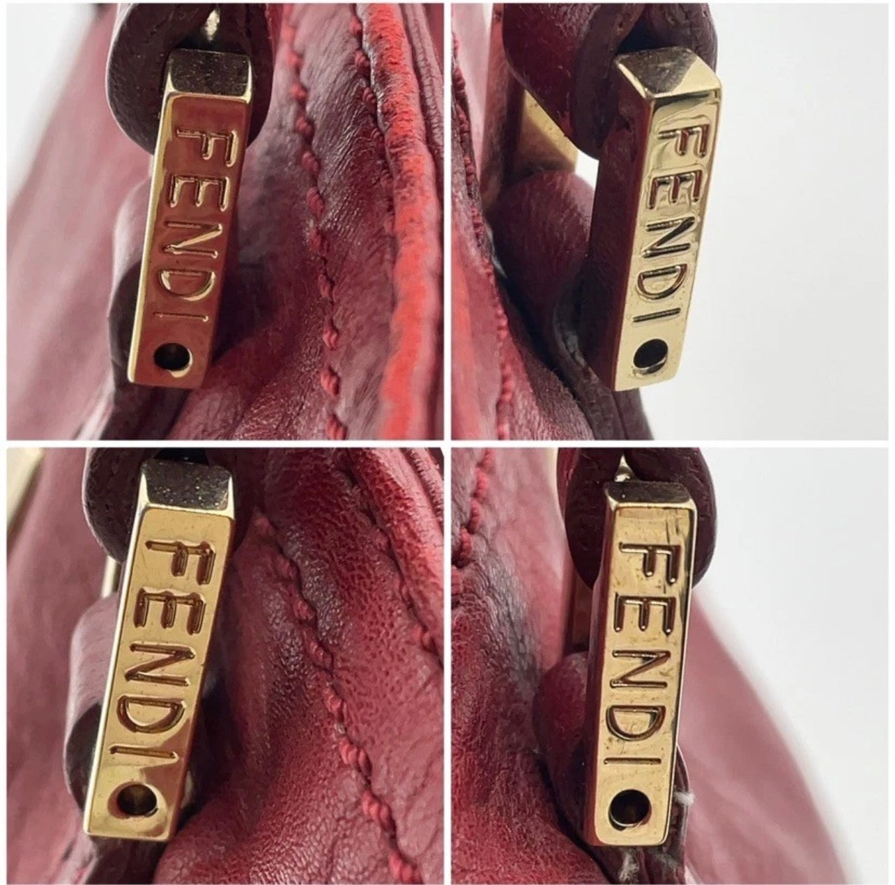 Authentic Fendi FF Logo Soft Leather Red Handbag