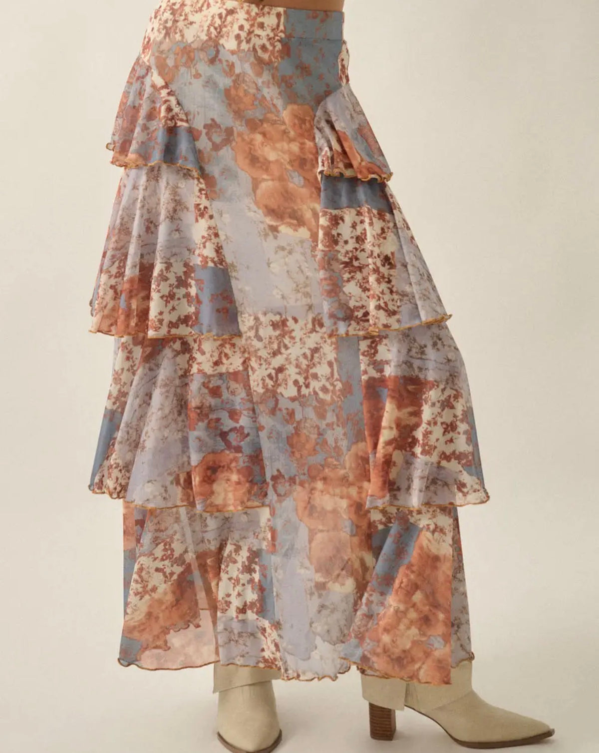 Boho Luxe Floral Mesh Bell-Sleeve Top & Skirt Set