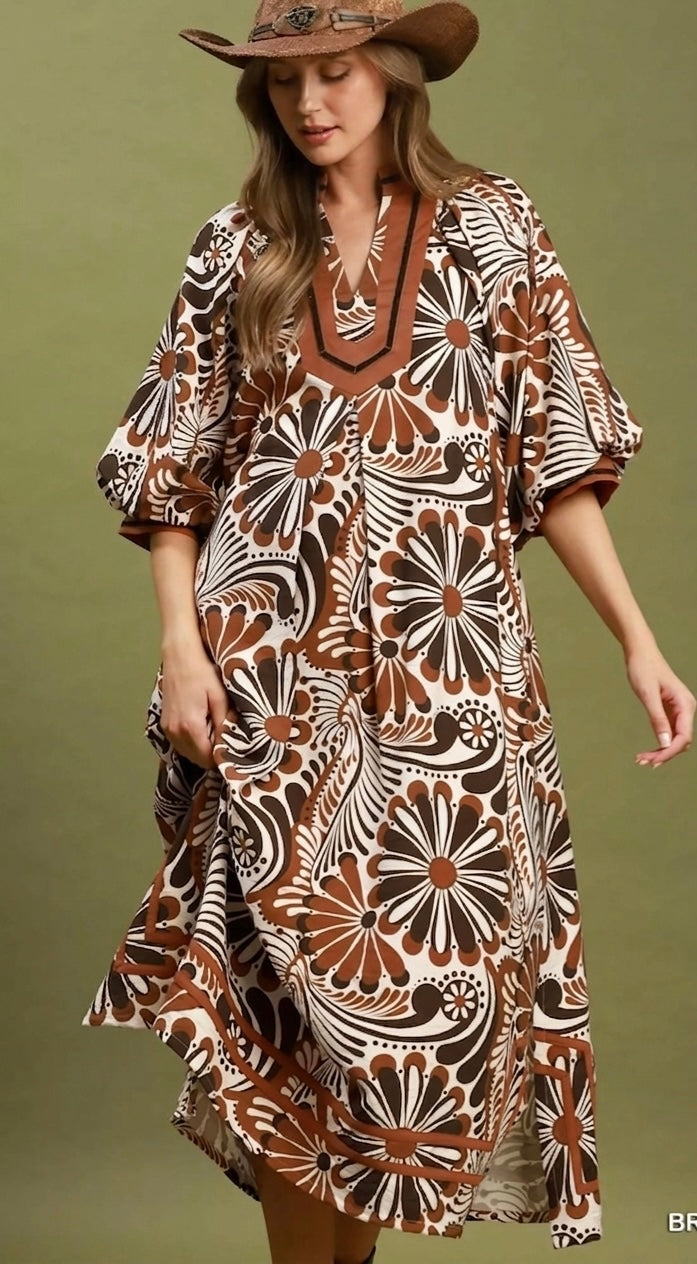 Umgee Abstract Print Midi Dress