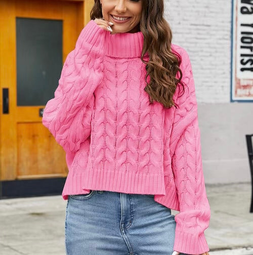 Turtleneck Cable-Knit  Long Sleeve Sweater