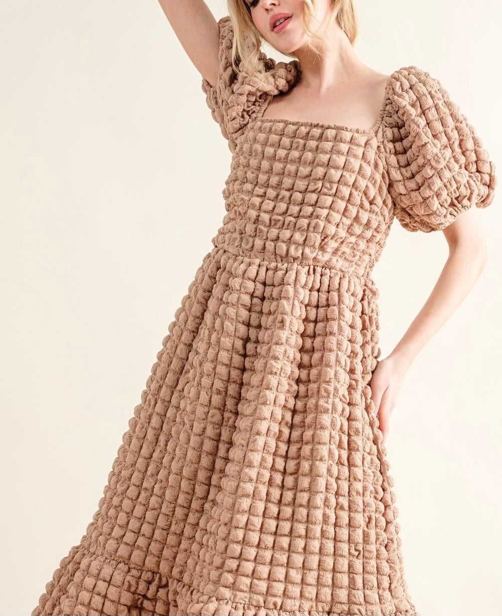 And The Why Full Size Square Neck Puff Sleeve Dress