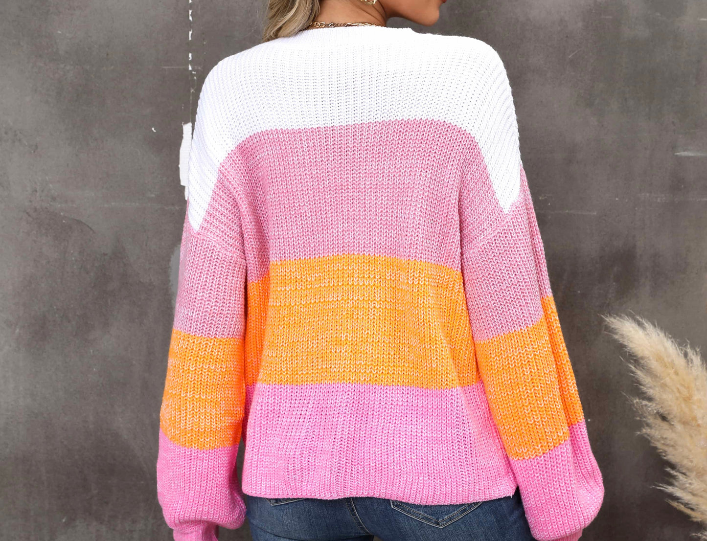 Color Block Round Neck Dropped Shoulder Sweater