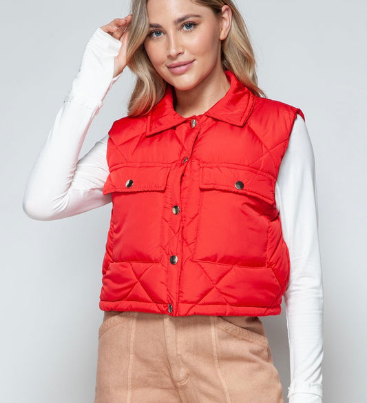 Snobbish Snap Down Quilted Crop Vest