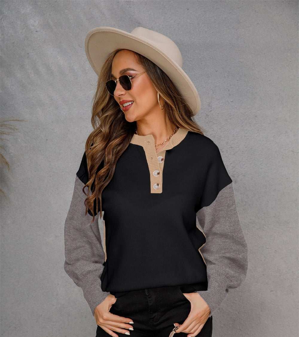 Round Neck Buttoned Knit Top