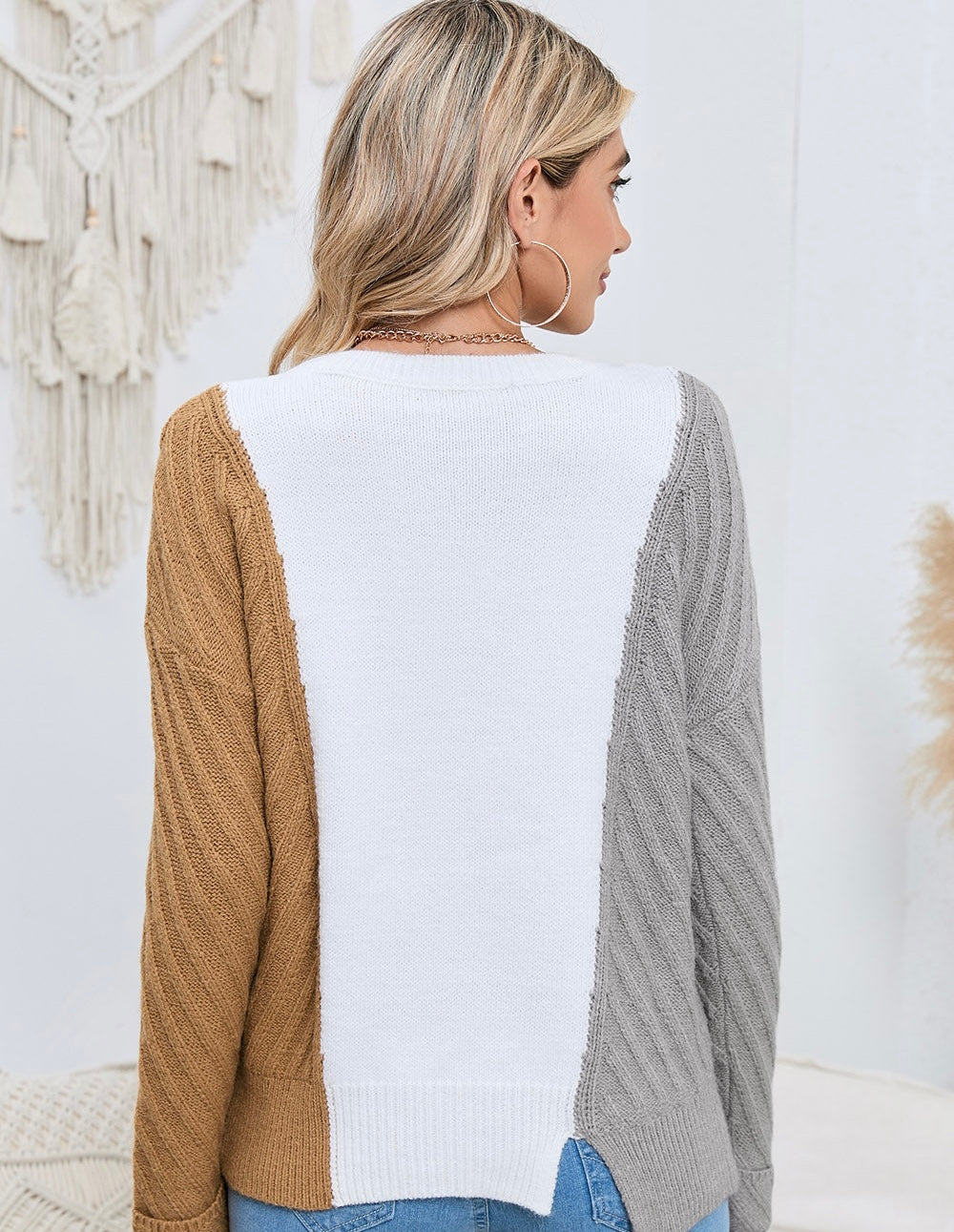 Contrast Color Dropped Shoulder Sweater