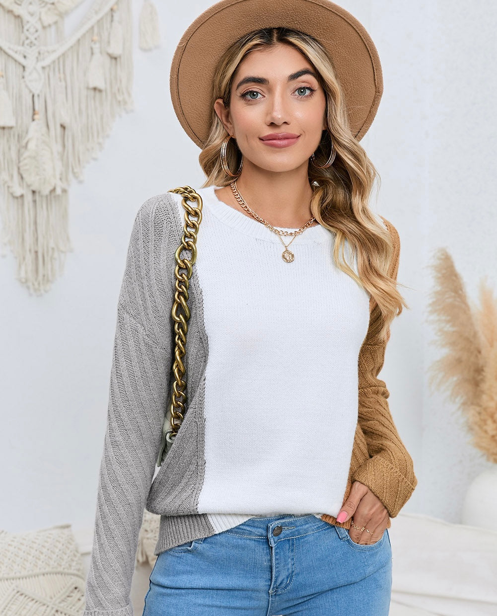 Contrast Color Dropped Shoulder Sweater