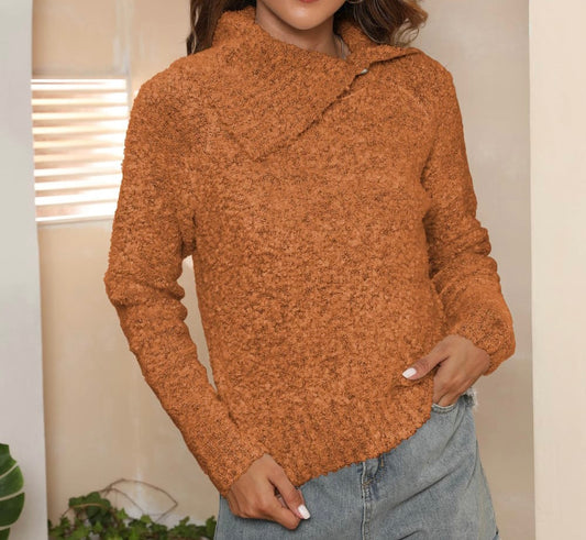 Asymmetrical Neck Long Sleeve Pullover Sweater