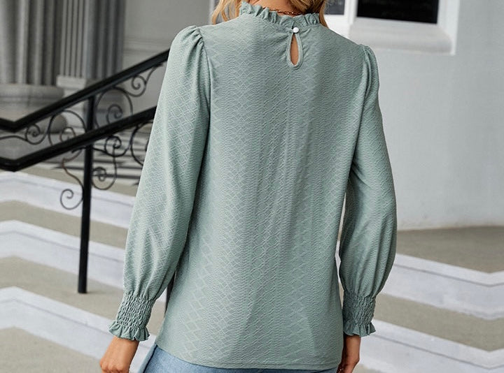 Round Neck Flounce Sleeve Blouse