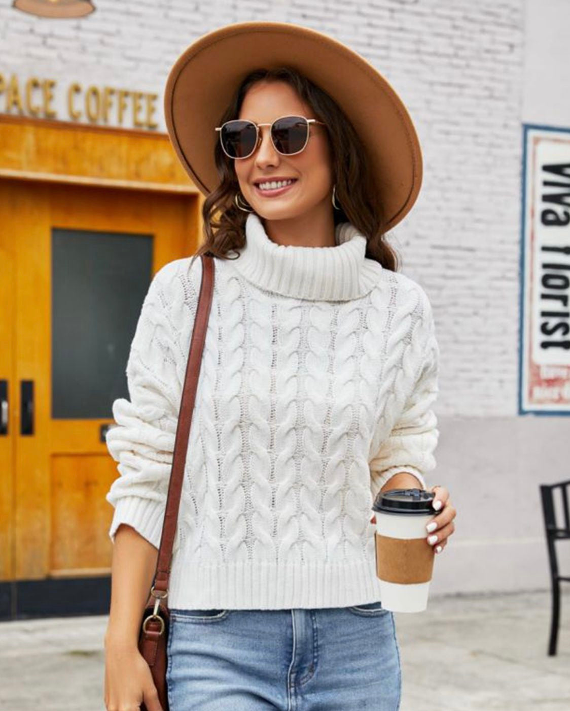 Turtle Neck Cable-Knit Sweater