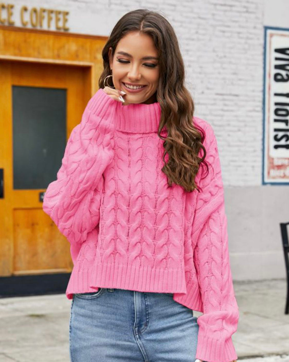 Turtle Neck Cable-Knit Sweater