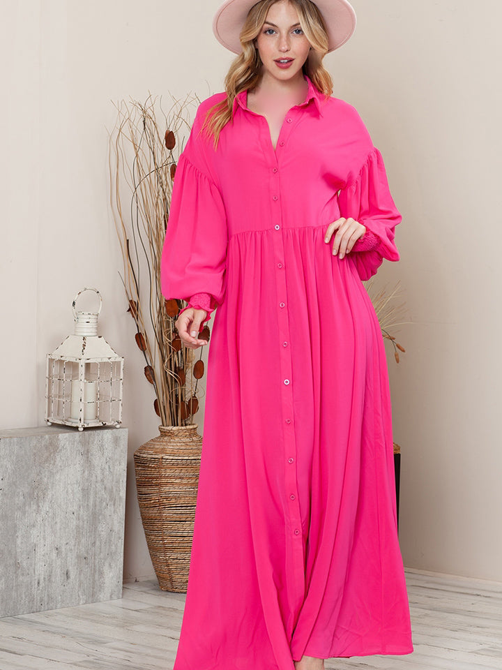 Collared Neck Button-Up Maxi Dress