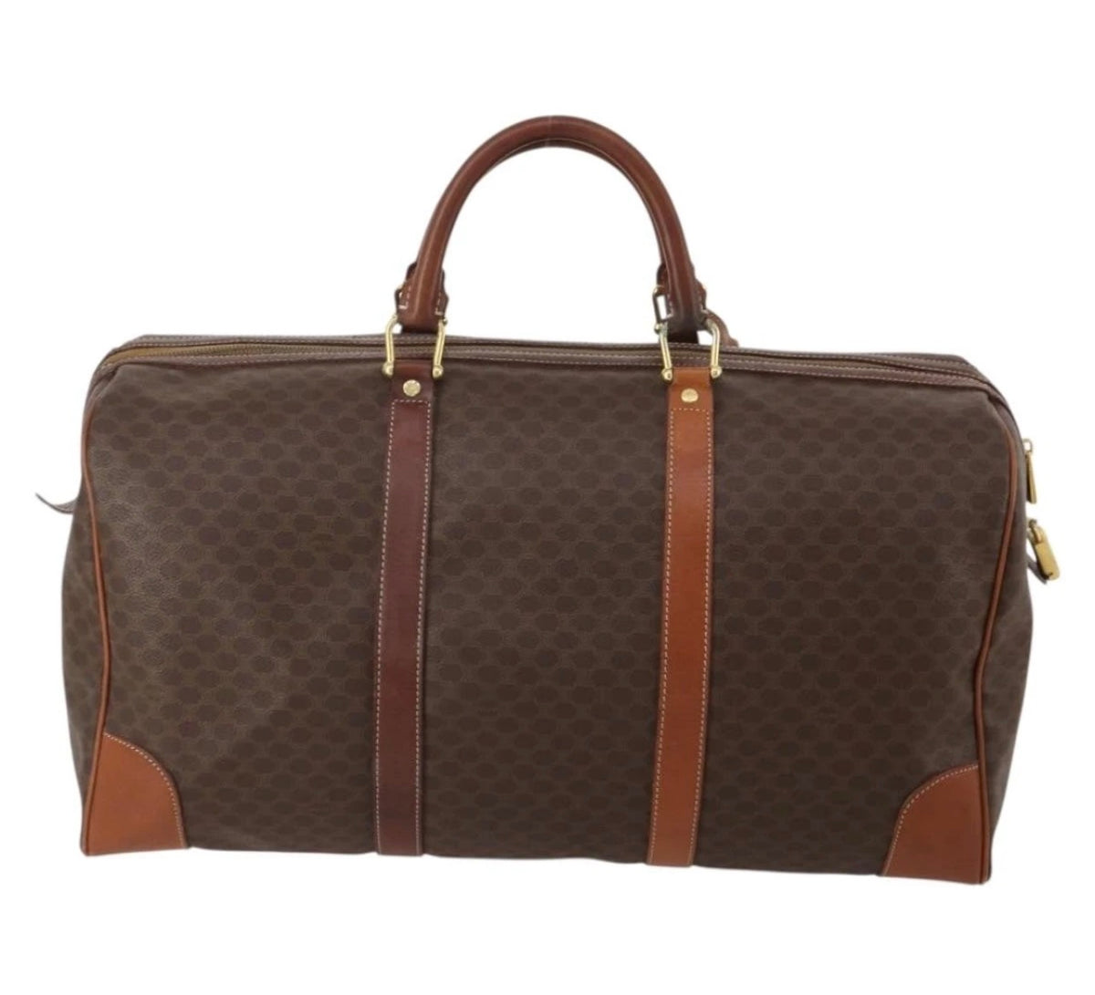 CELINE Macadam canvas Boston bag back with handles and leather reinforcement straps