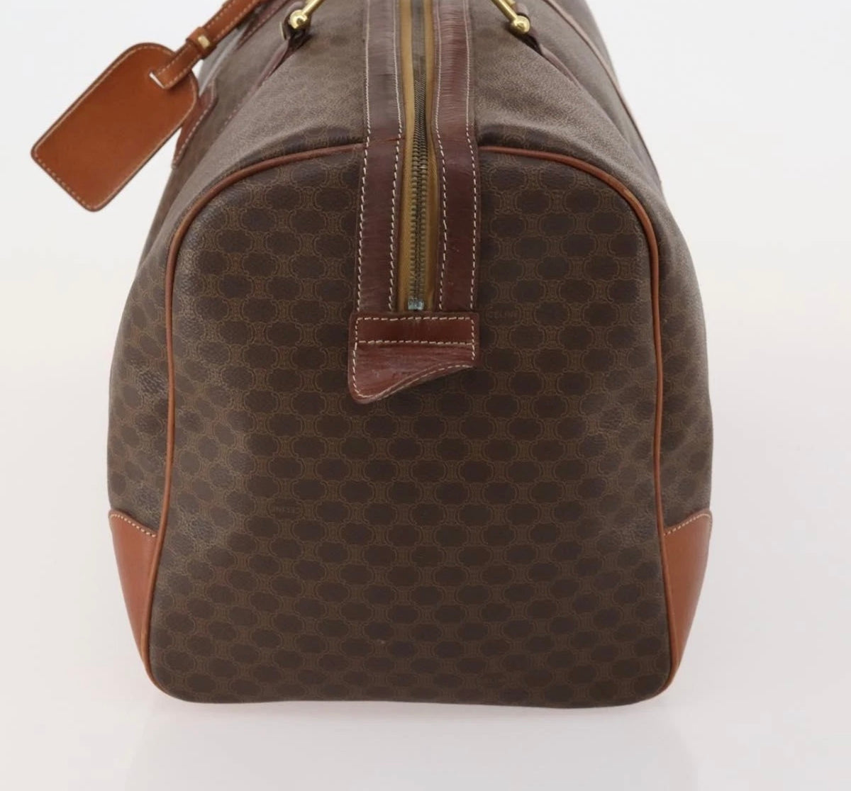 CELINE Macadam canvas Boston bag end panel with zipper and leather trim