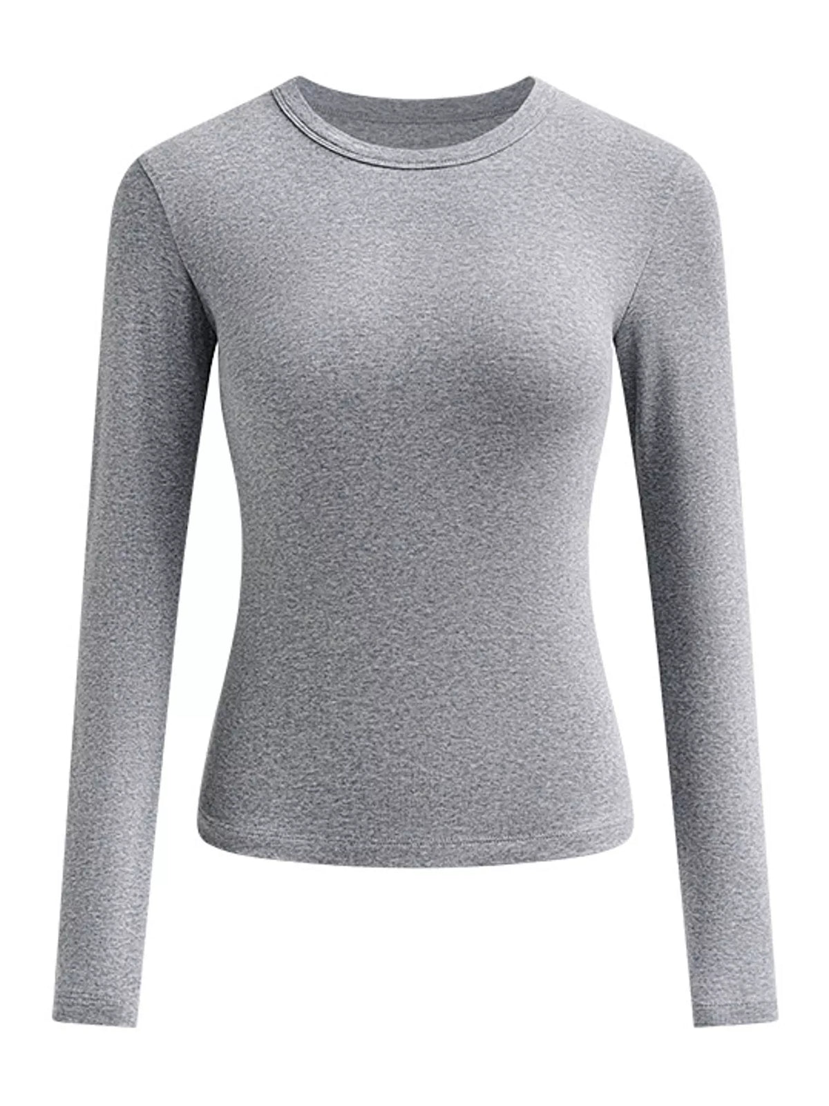 Dark heather gray long-sleeve crew neck T-shirt, slim fit, front view