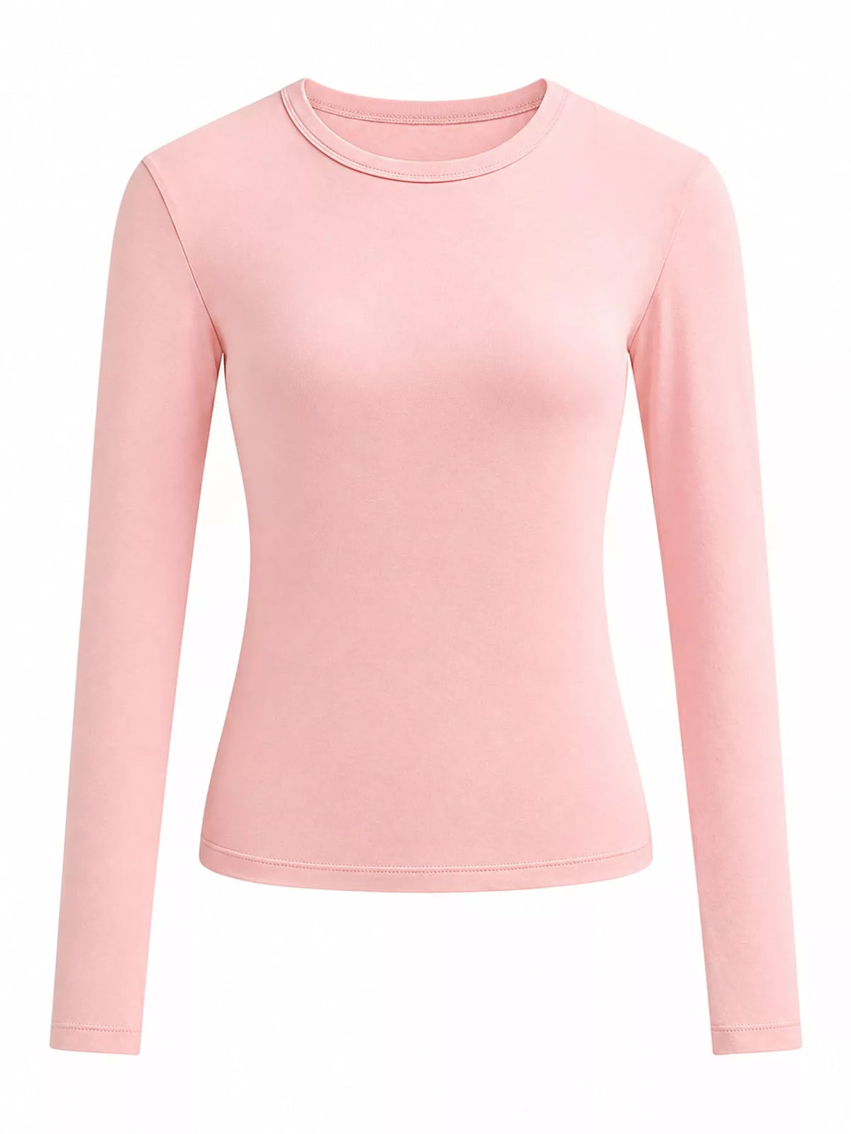 Plus-size slim-fit long-sleeve crew-neck T-shirt in light pink, front view
