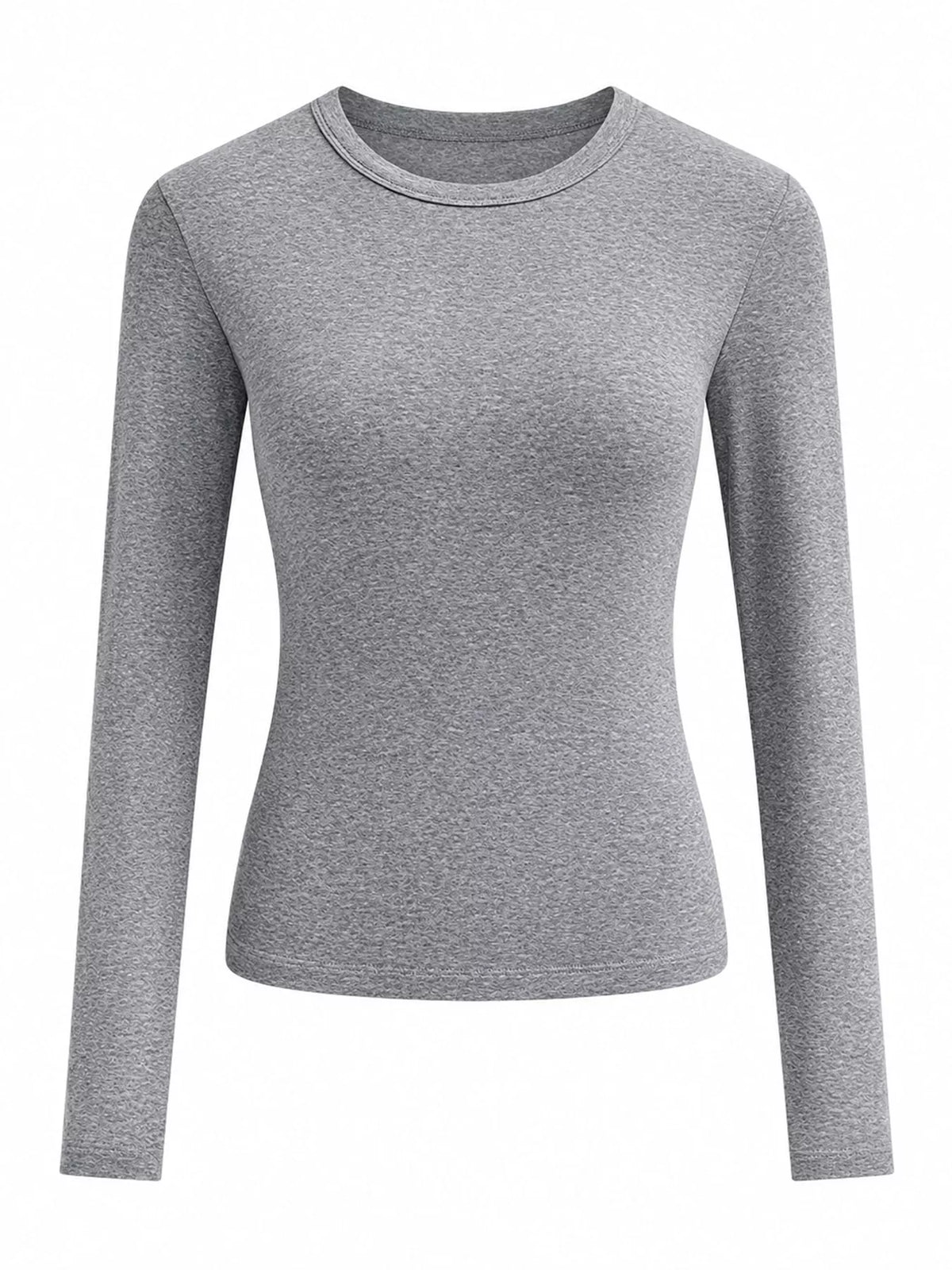 Dark heather gray long-sleeve crew neck T-shirt, slim fit, front view