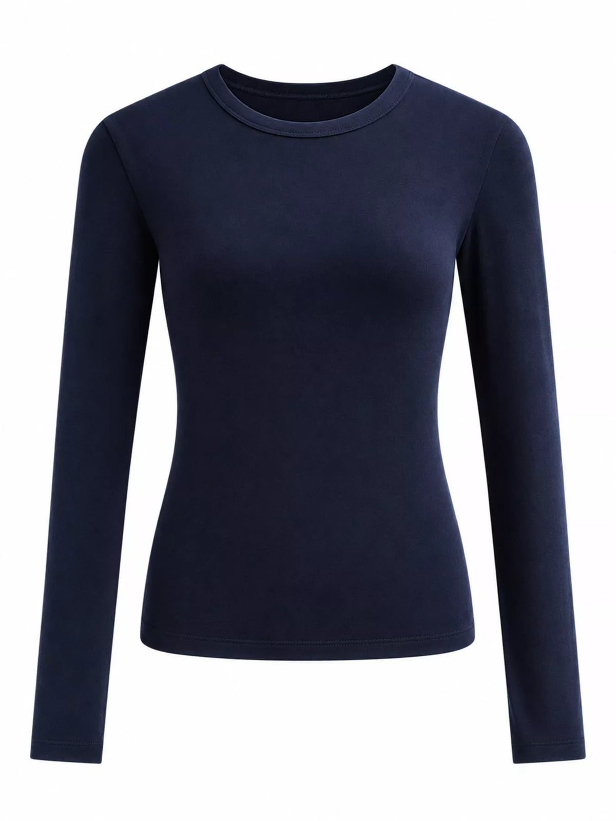 Navy slim-fit long sleeve crew neck T-shirt, minimal front, plus size