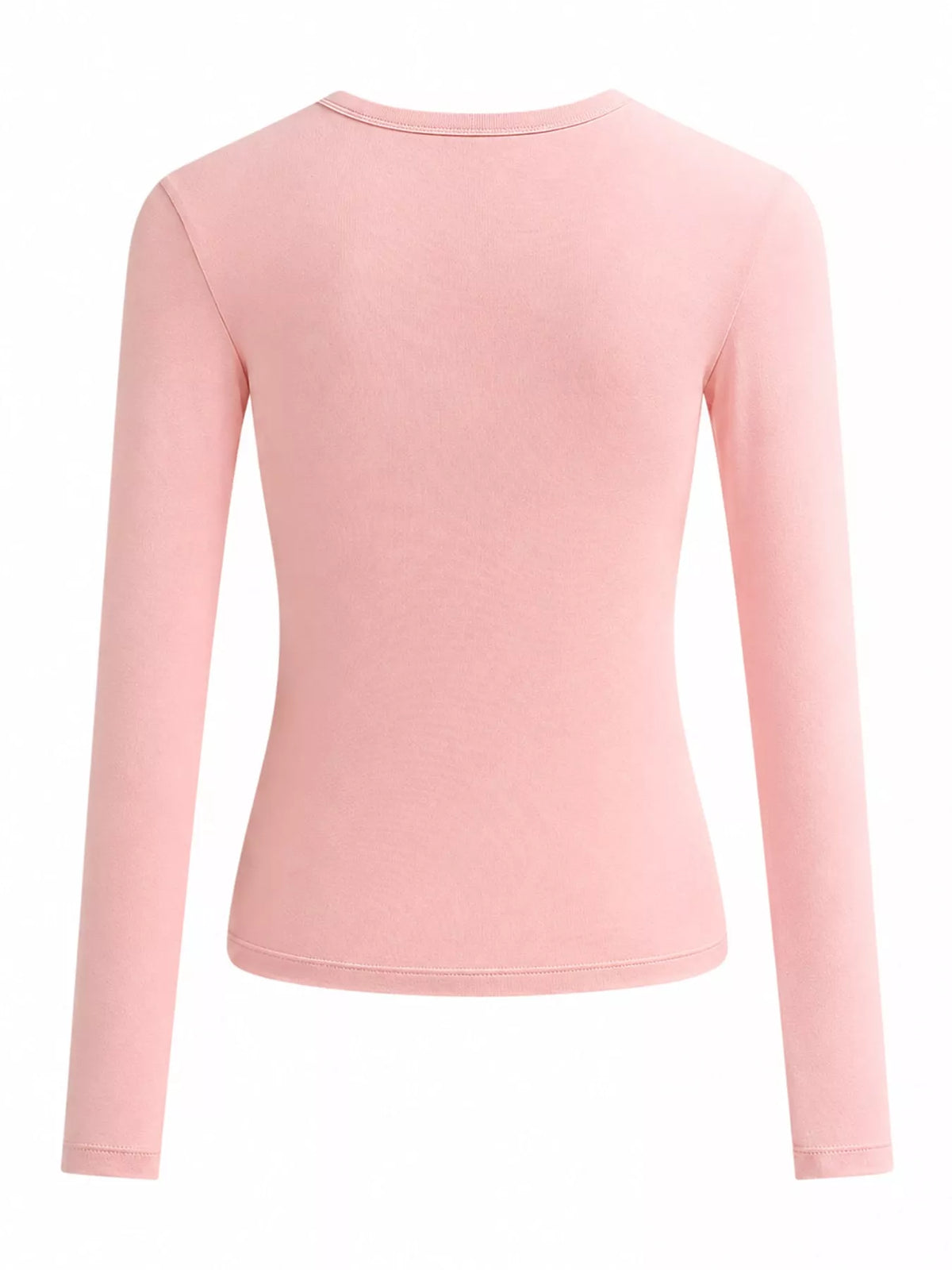 Plus-size slim-fit long-sleeve crew-neck T-shirt in light pink, back view