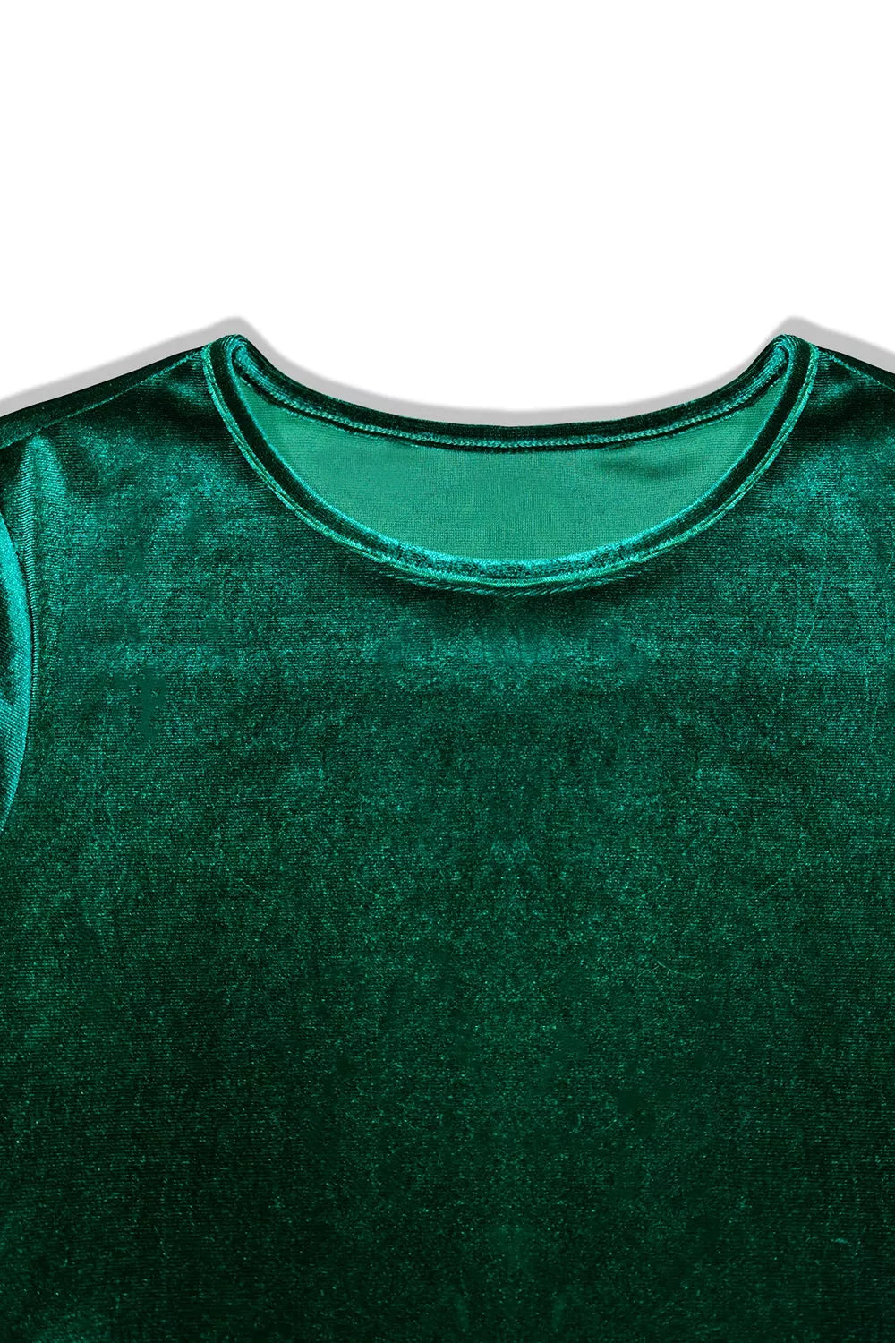 Dark green velvet dress neckline with round collar and fine seam detail