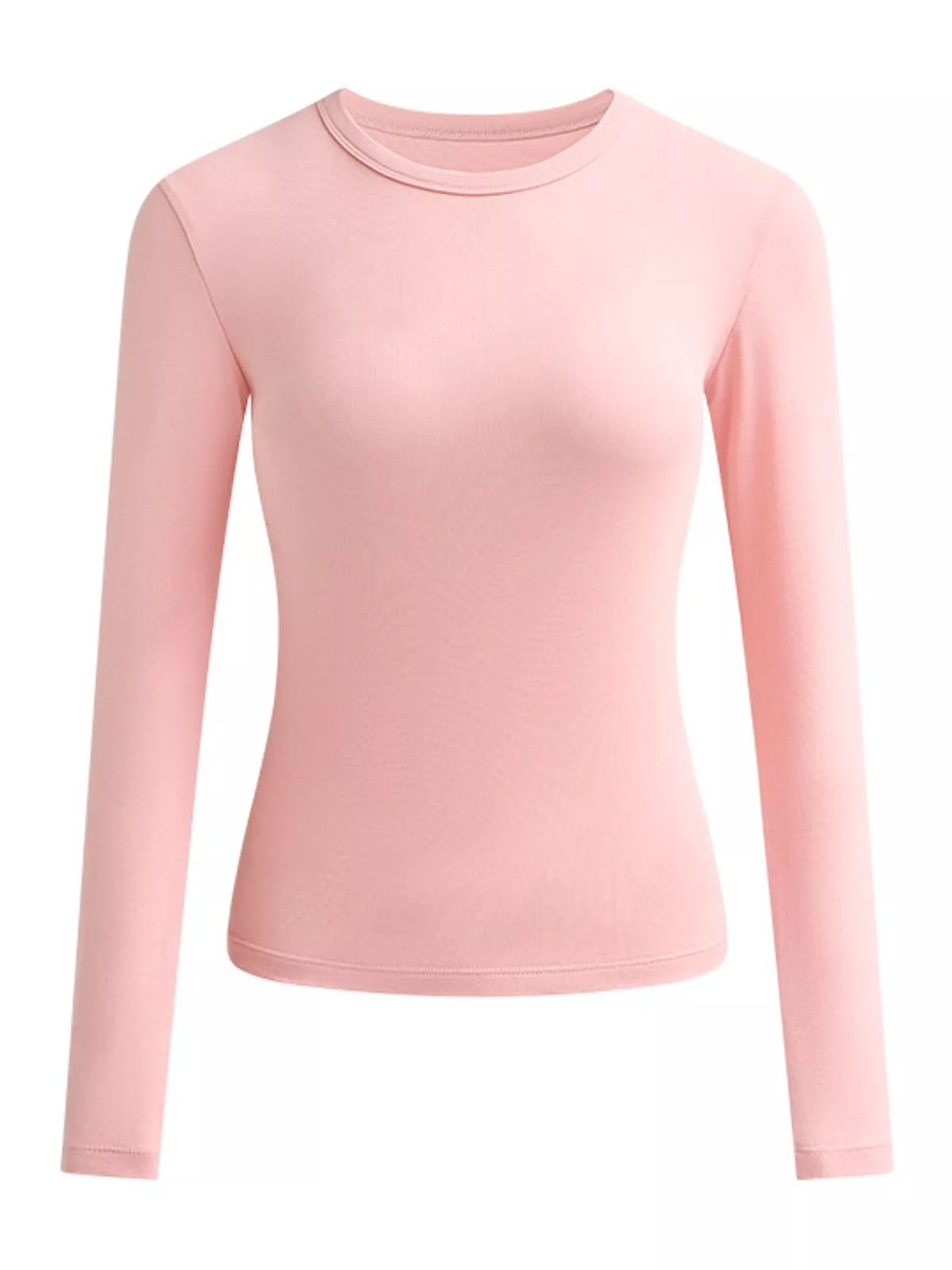 Plus-size slim-fit long-sleeve crew-neck T-shirt in light pink, front view