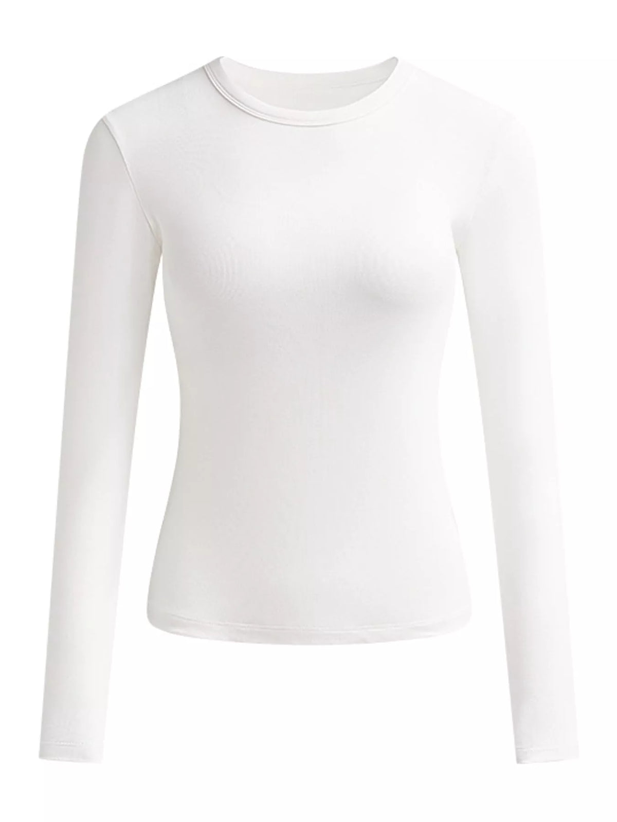 White slim-fit long sleeve crew neck T-shirt, minimal design, plus size