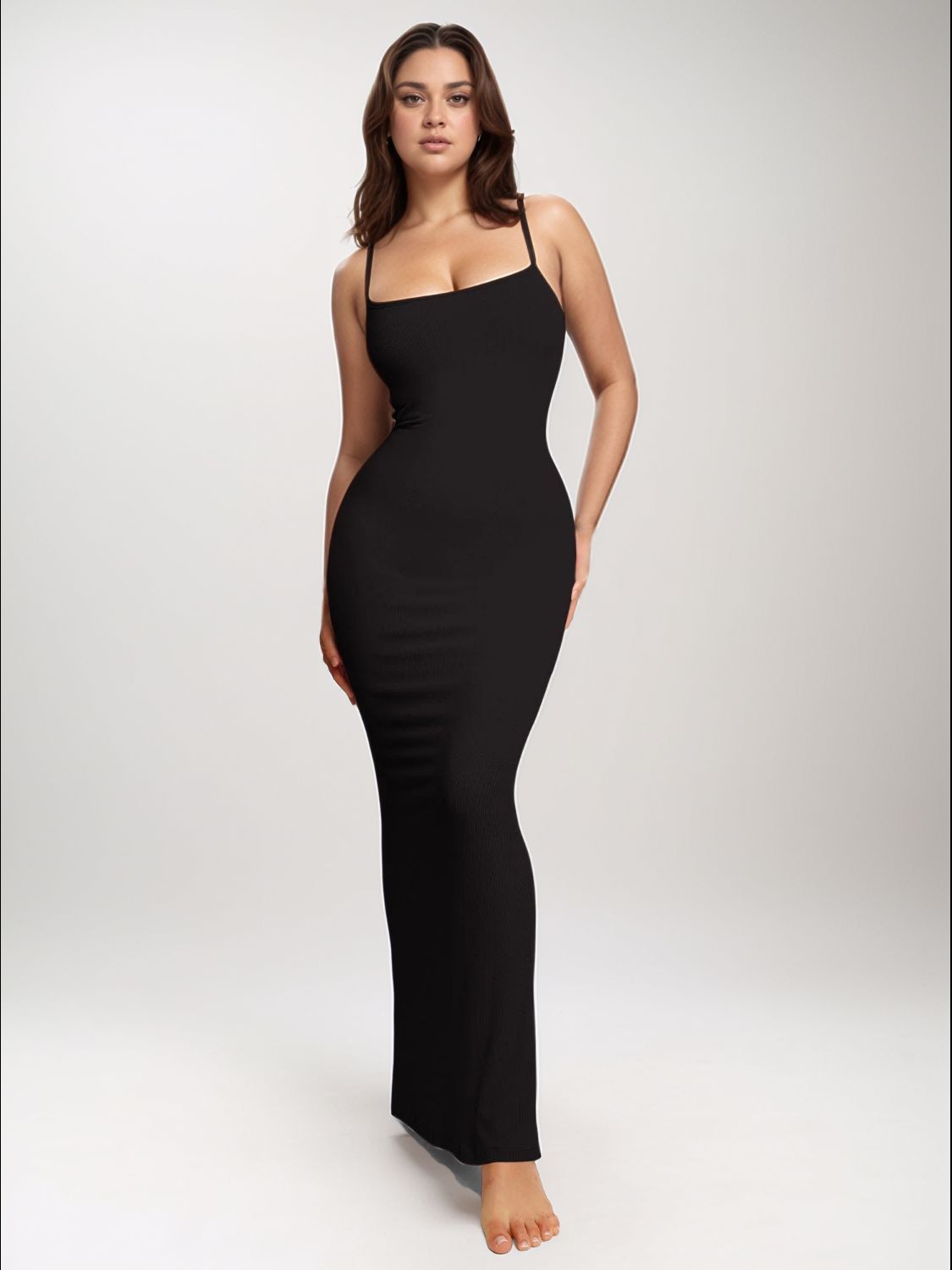 slim fit dress slacks Basic Bae Built-In Shapewear Square Neck Short Sleeve Maxi Dress – Charming  Charlie main image 1