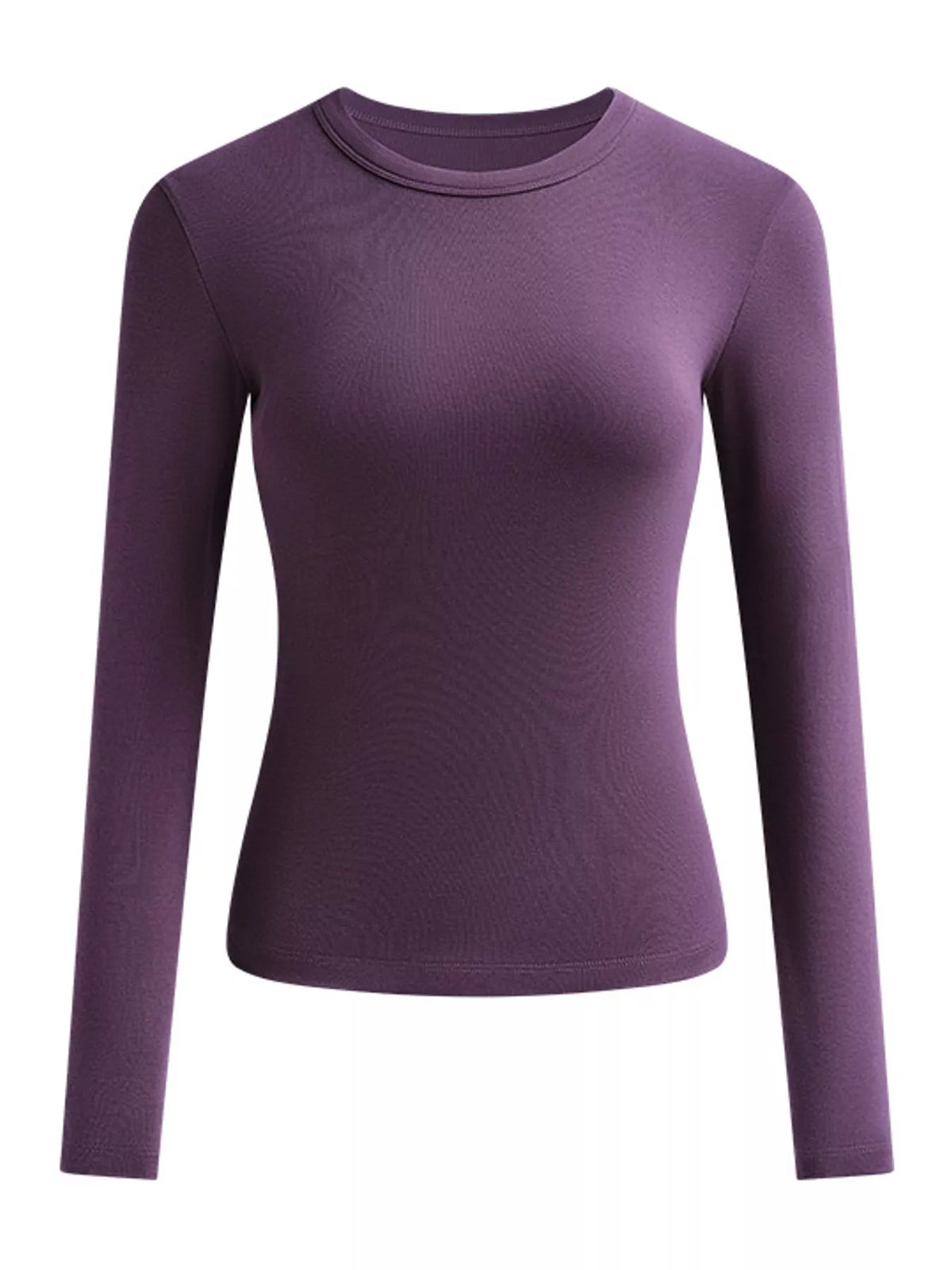 Purple slim-fit long sleeve crew neck T-shirt, front view, plus size