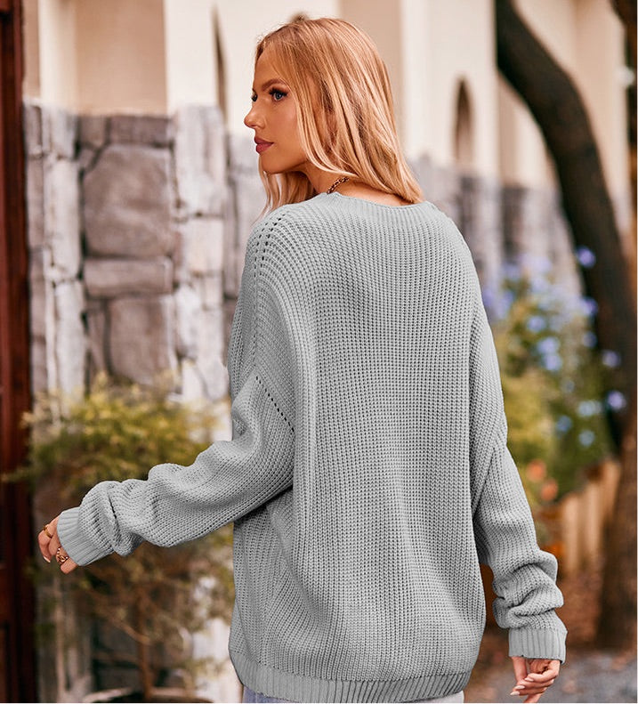 Waffle-Knit Long Sleeve Sweater