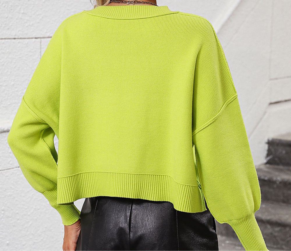 Round Neck Dropped Shoulder Pullover Sweater