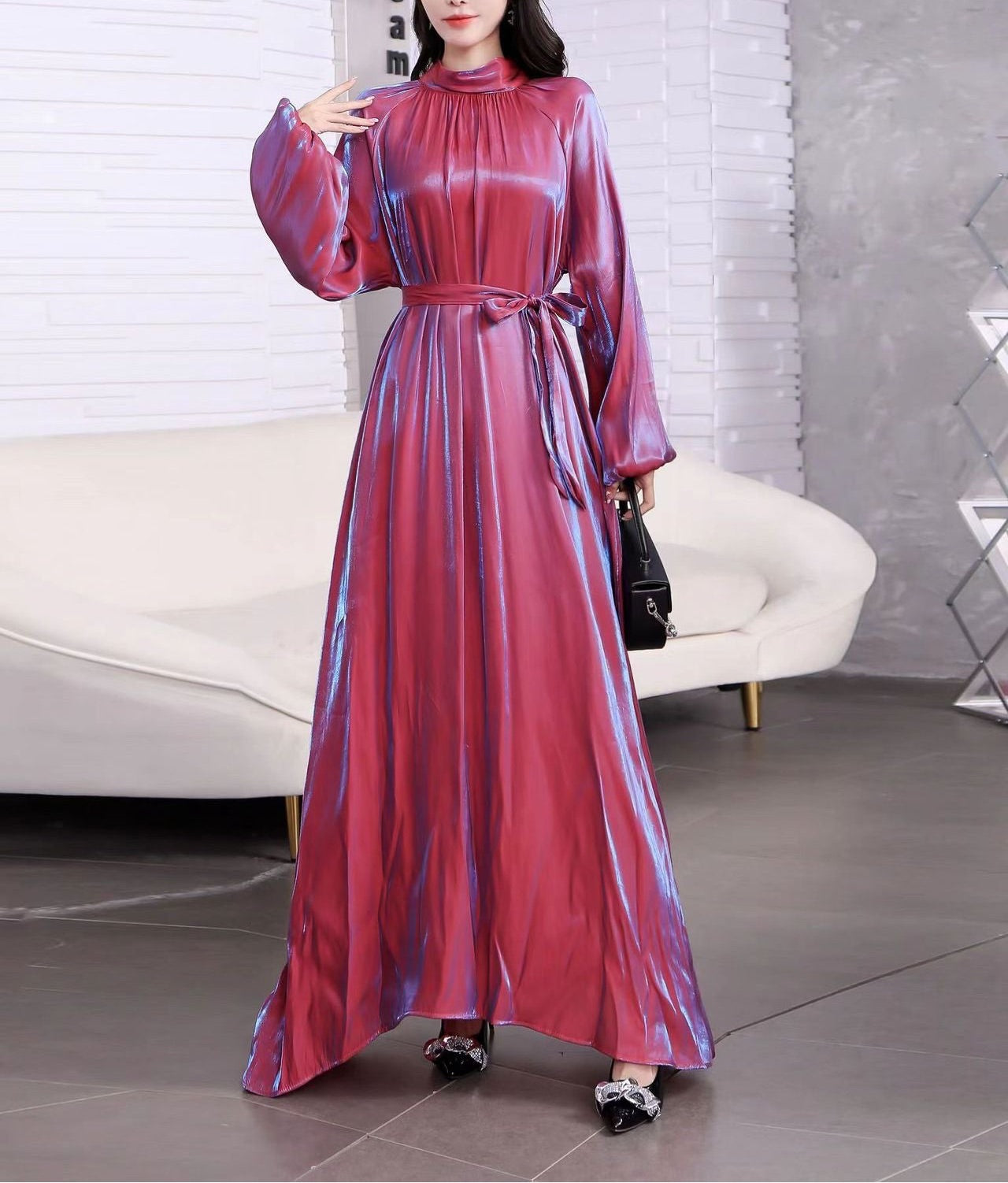 Lantern Sleeves Maxi Dress