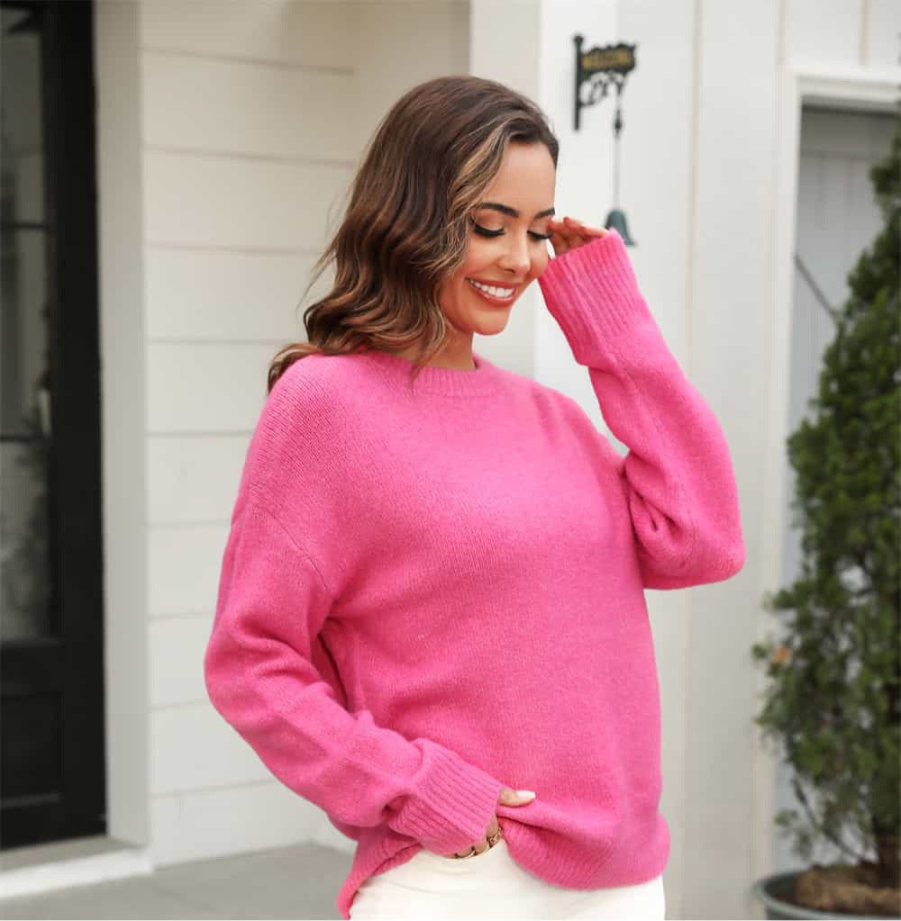 Round Neck Ribbed Long Sleeve Sweater