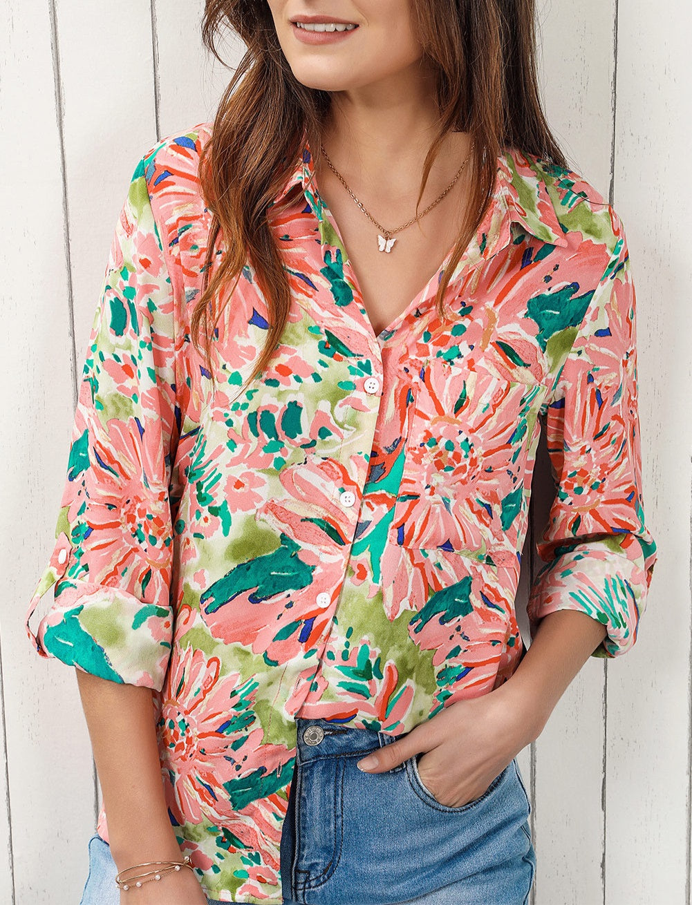 Floral Long Sleeve Collared Shirt