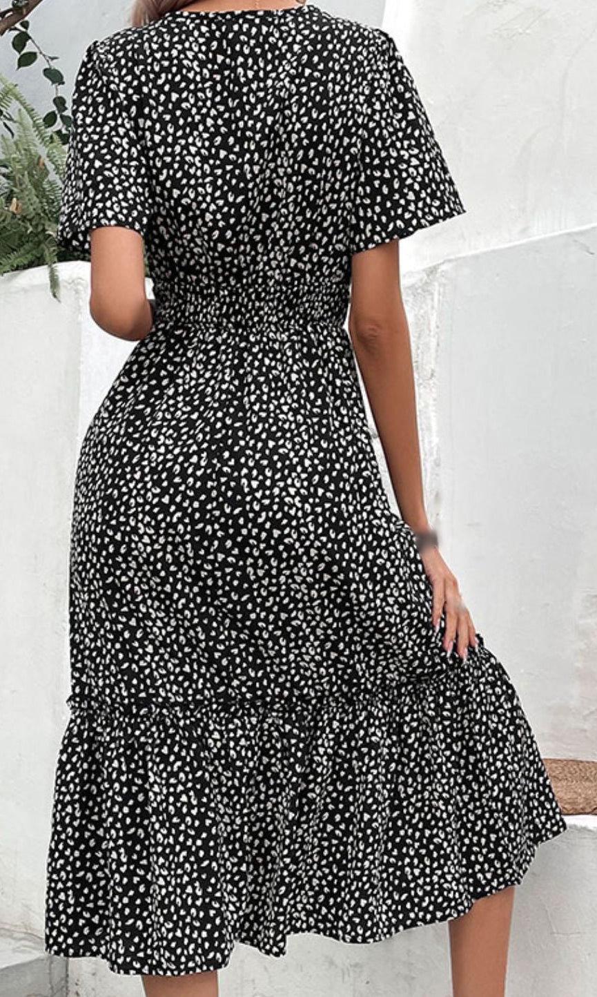 Leopard Print Short Sleeve Midi Dress