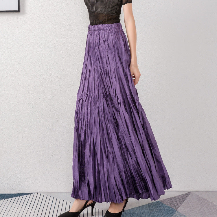 Women's Crushed Pleated Full Maxi Skirt