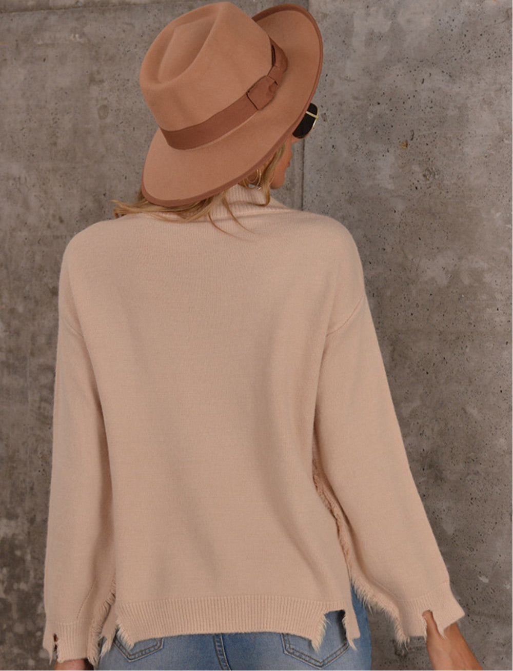 Frayed Trim V-Neck Sweater