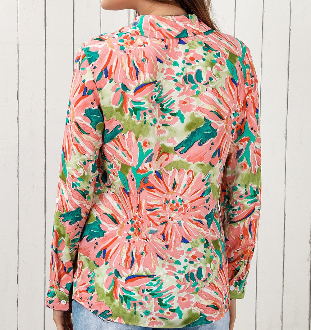 Floral Long Sleeve Collared Shirt