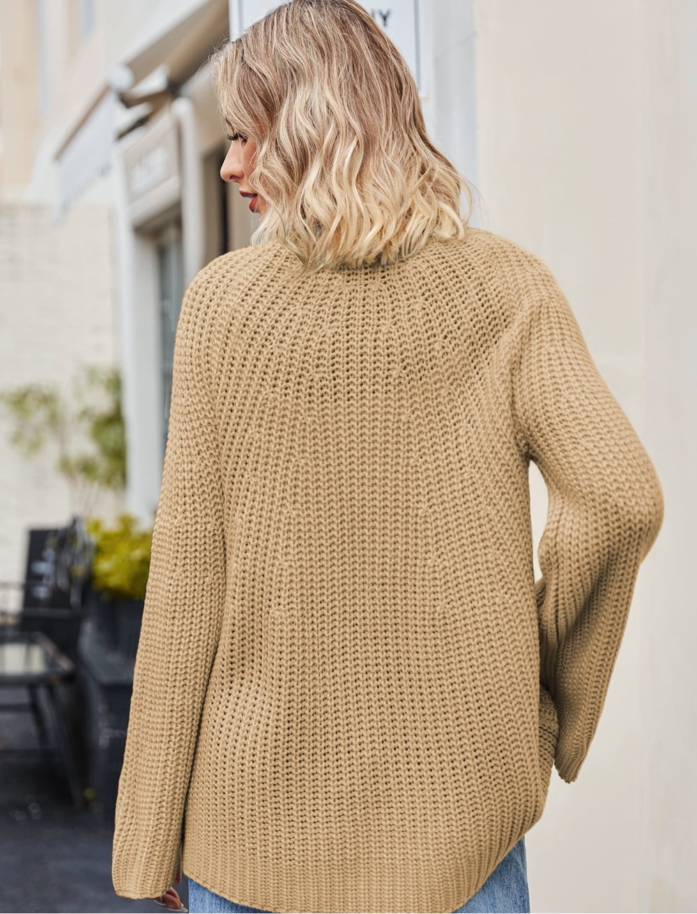 Raglan Sleeve Waffle Knit Sweater