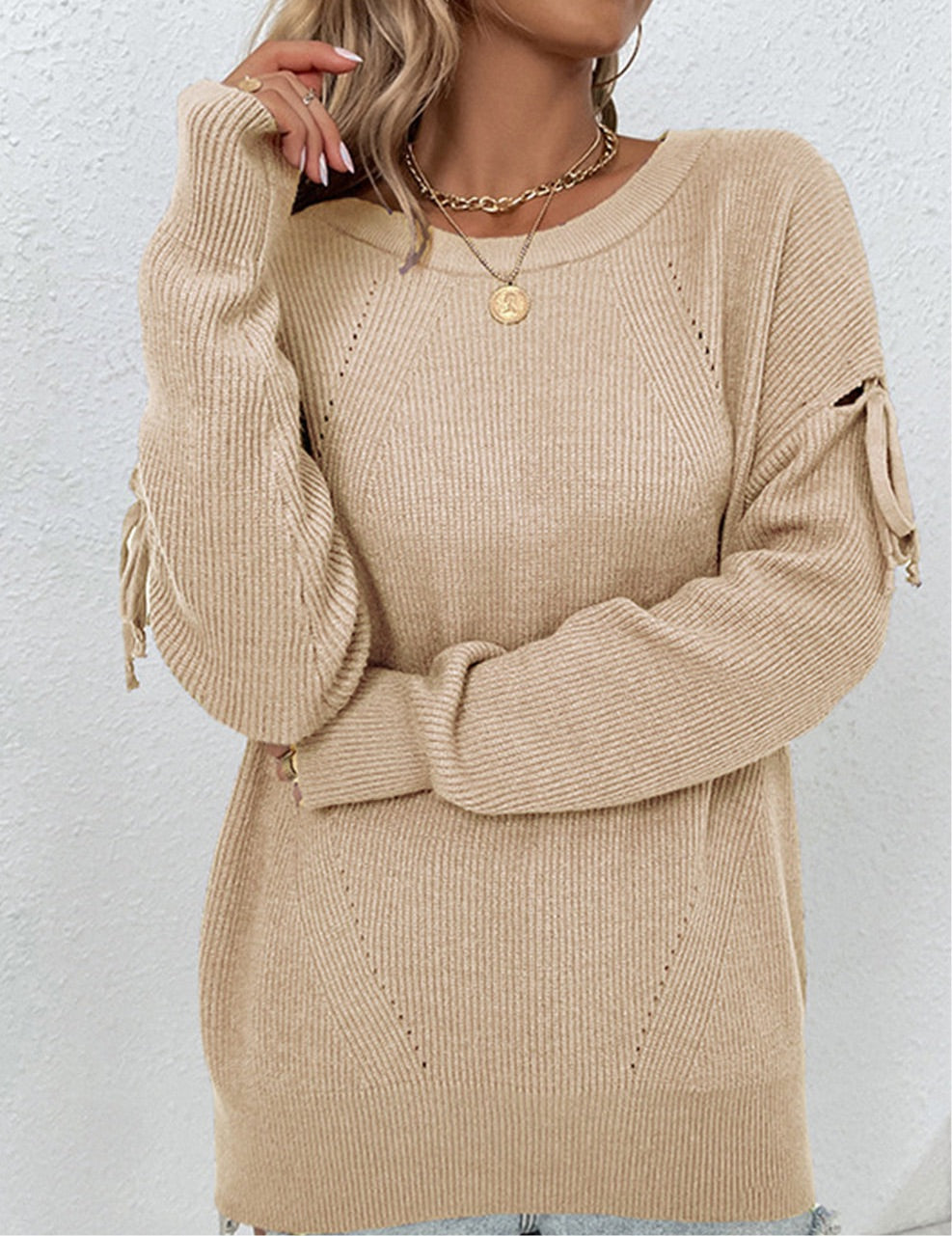 Round Neck Dropped Shoulder Sweater