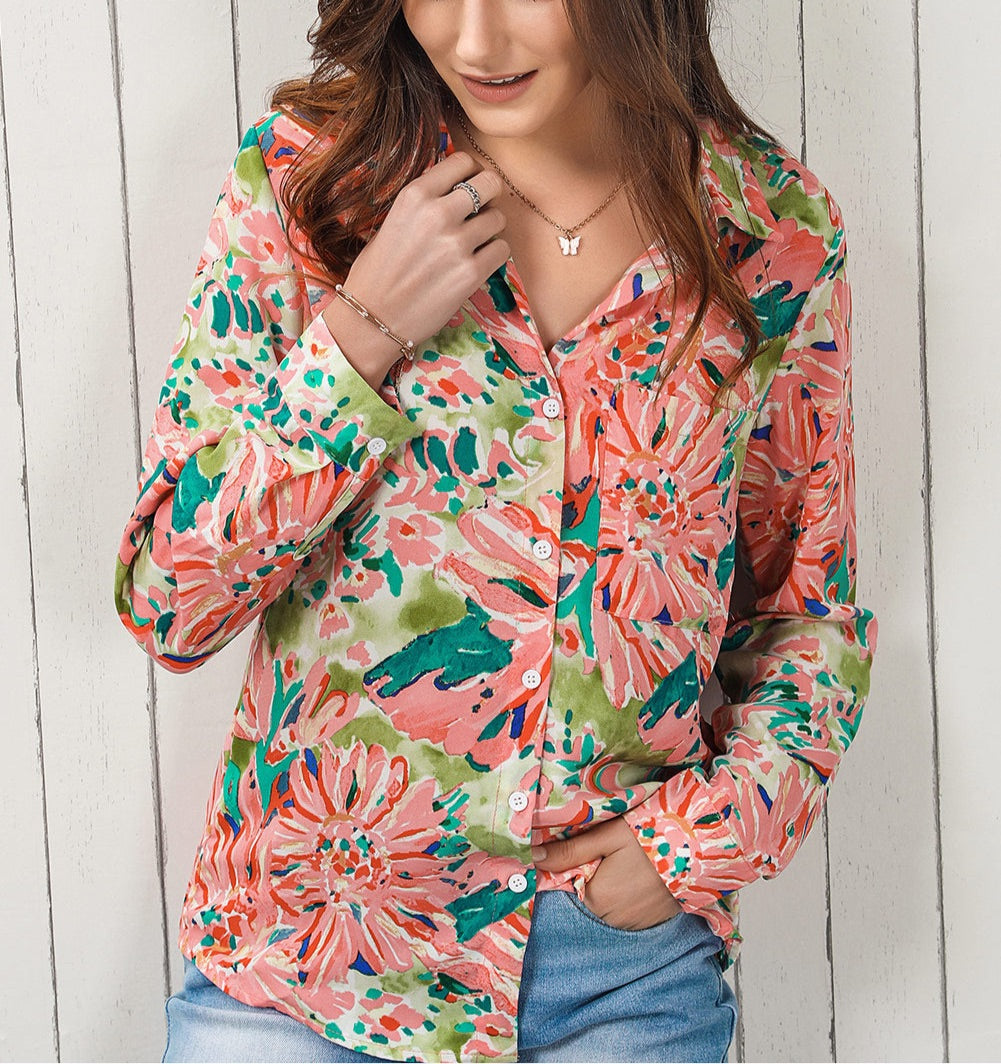 Floral Long Sleeve Collared Shirt