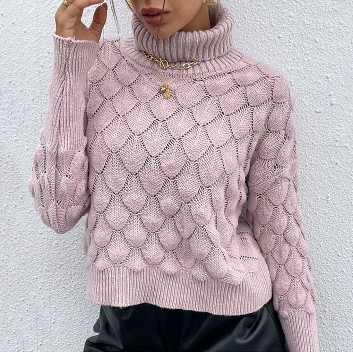 Turtle Neck Ribbed Long Sleeve Sweater