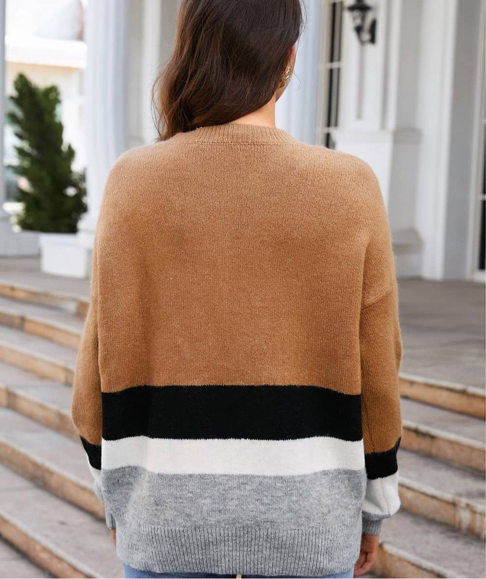 Color Block Round Neck Sweater