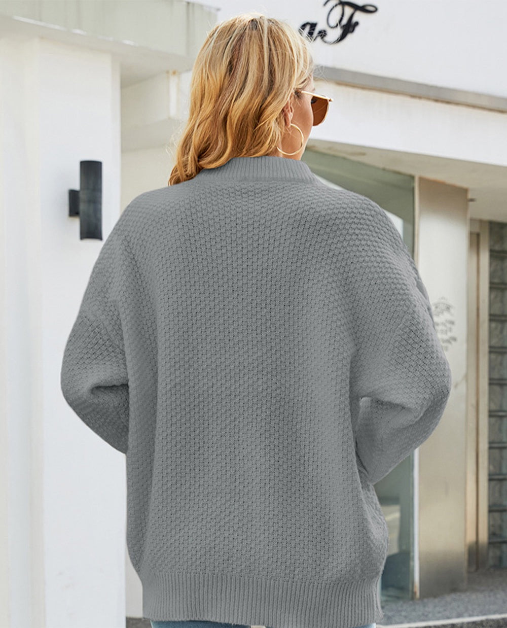 Cable-Knit Round Neck Long Sleeve Sweater