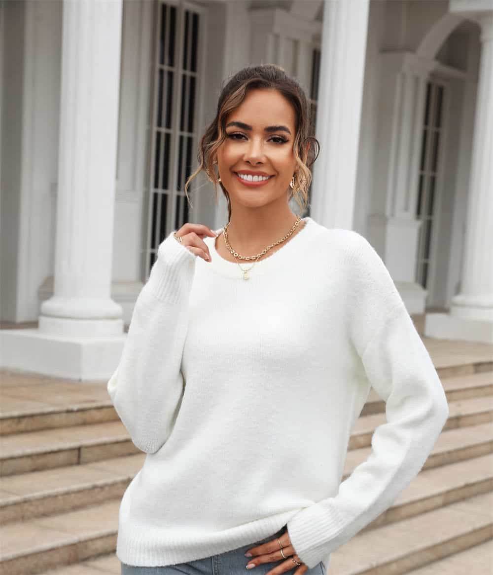 Round Neck Ribbed Long Sleeve Sweater