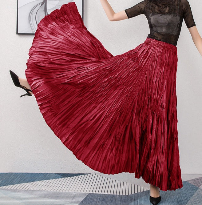 Women's Crushed Pleated Full Maxi Skirt