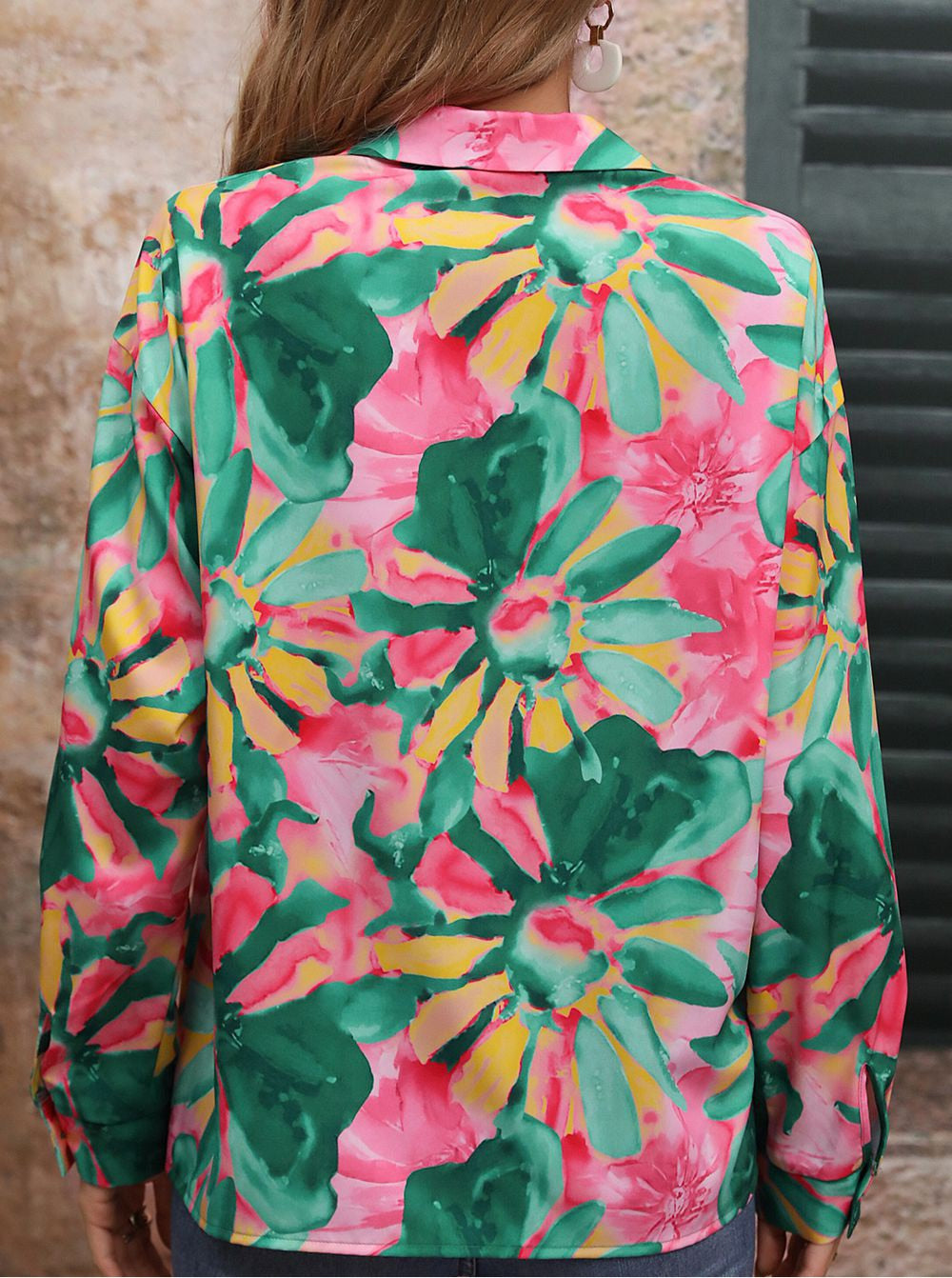 Floral Print Collared Neck Long Sleeve Shirt