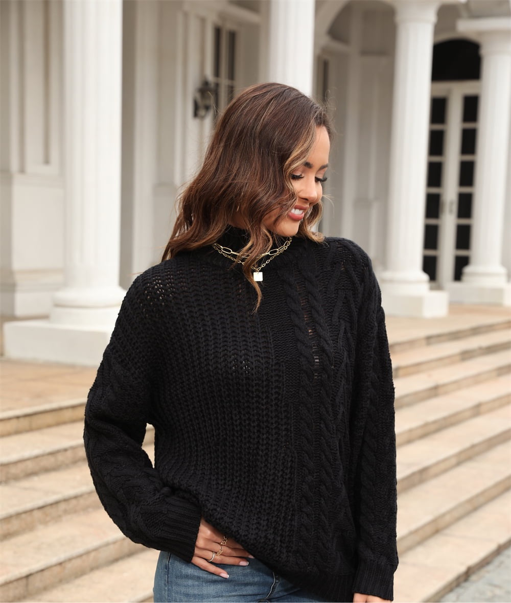 Cable-Knit Turtle Neck Long Sleeve Sweater